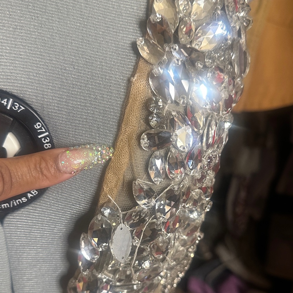 Prom/party/birthday Elegant Silver Embellished Midi Dress - Picture 9 of 10